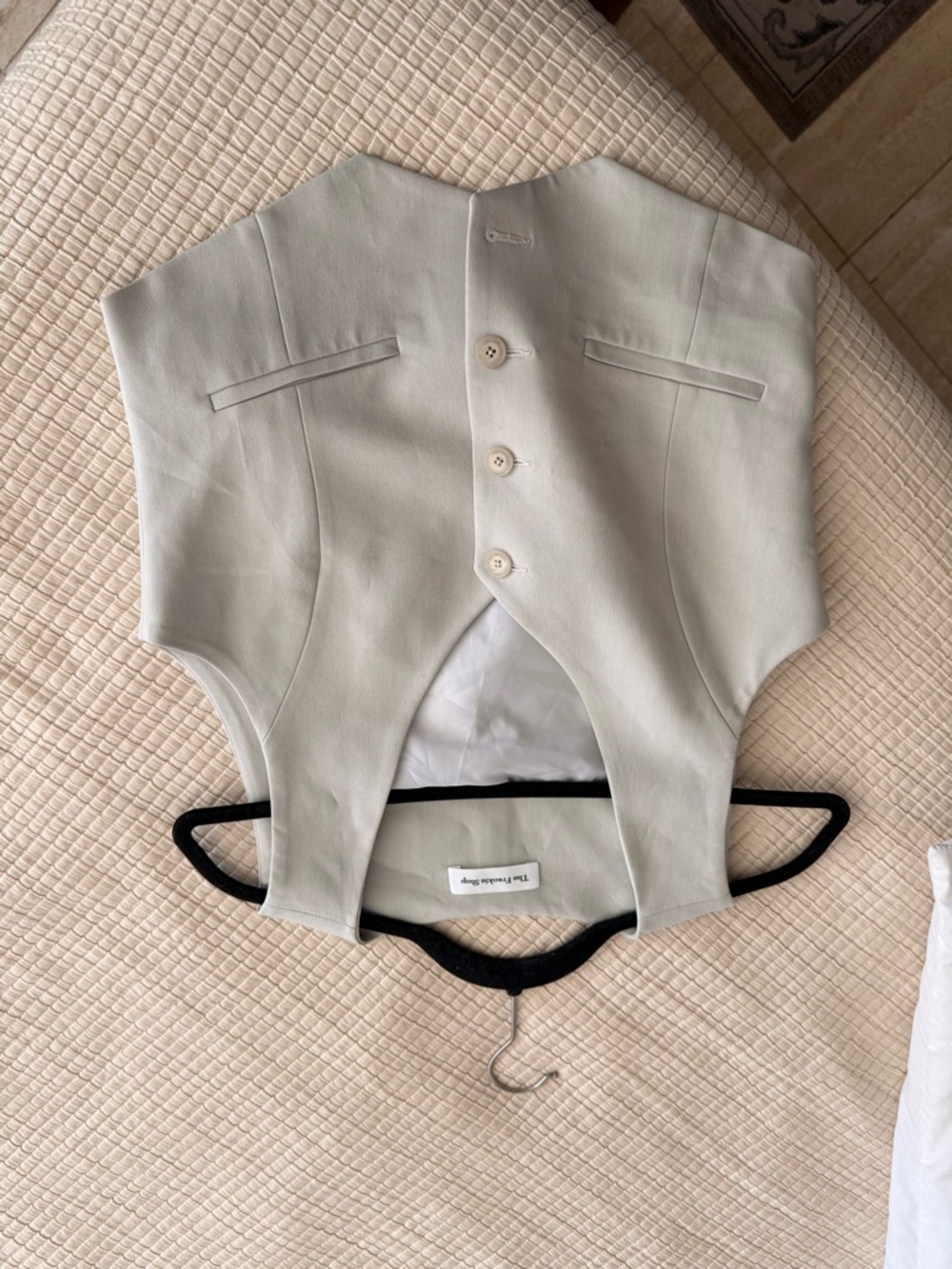 The Frankie Shop Ivory and Black Trim Tailored Vest